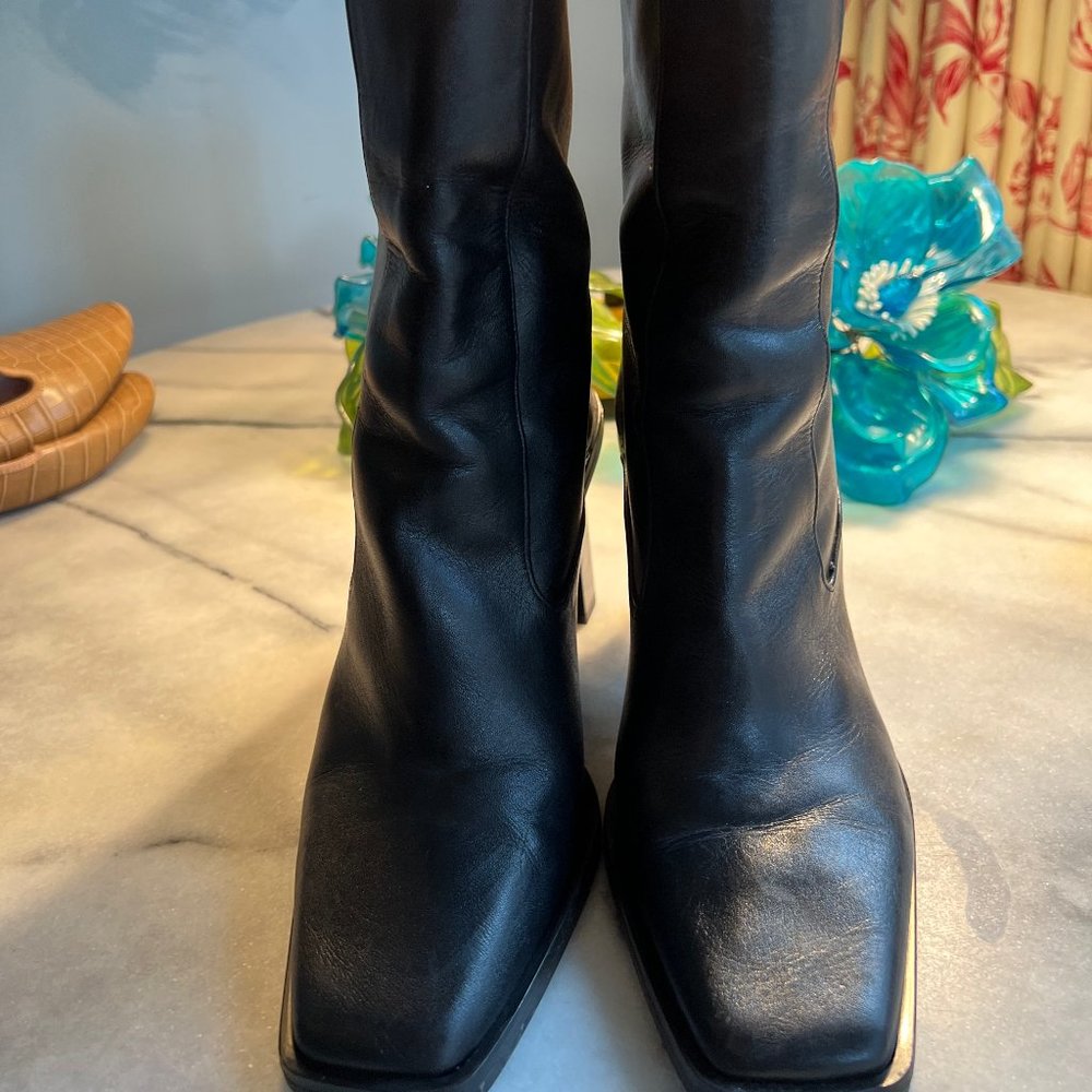 Zara Square Toed Leather Boots  Size 38